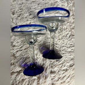 Pack of 2 Elegant Blue Rim Margarita Glasses